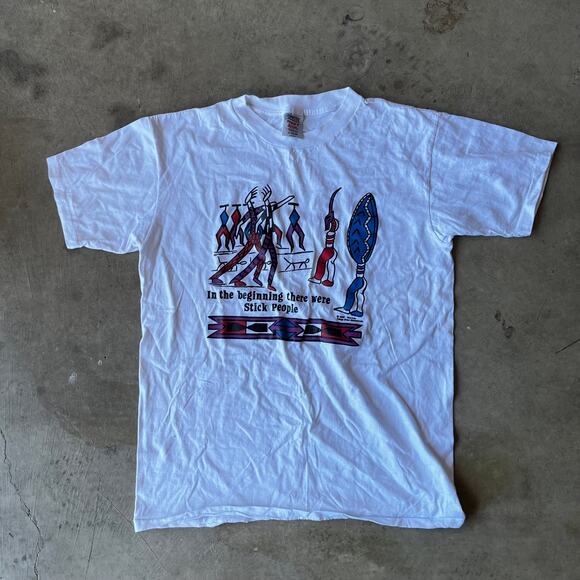VINTAGE STICK PEOPLE FUNNY SHIRT NATIVE PARODY OBSCURE MENS XL 90S ONEITA HUMOR - Picture 1 of 6